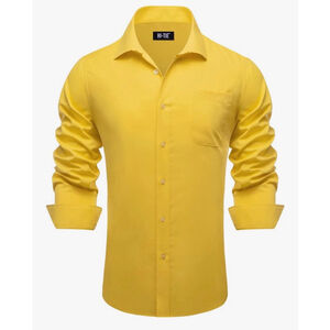 NEW Yellow Mens Long Sleeve Button Down Dress Shirt 3X